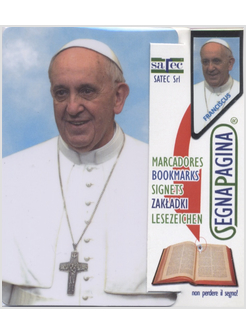 SEGNALIBRO CON CARD PAPA FRANCESCO SFONDO AZZURRO
