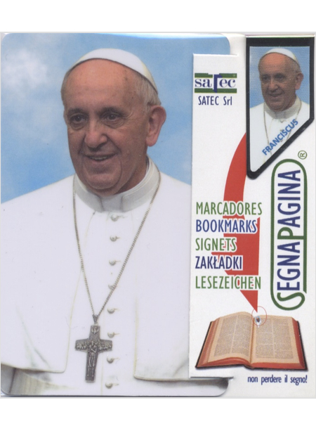 SEGNALIBRO CON CARD PAPA FRANCESCO SFONDO AZZURRO